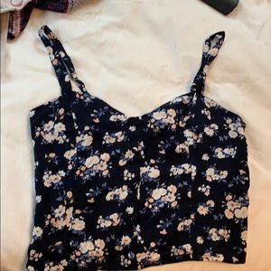 Navy blue & flower print tank top w/ elastic back